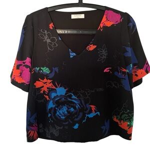 Aritzia Babaton Randy Blouse Black Watercolor Floral V-Neck Top – Medium